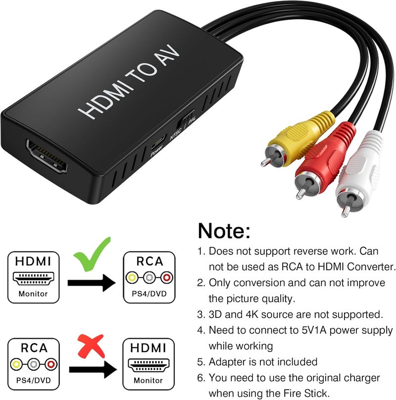 DigitPro HDMI to RCA Converter, HDMI to AV 3RCA CVBs Composite Video Audio Converter Adapter for Old TV Compatible PAL/NTSC for Roku, Android TV Box, DVD ect - Image 5